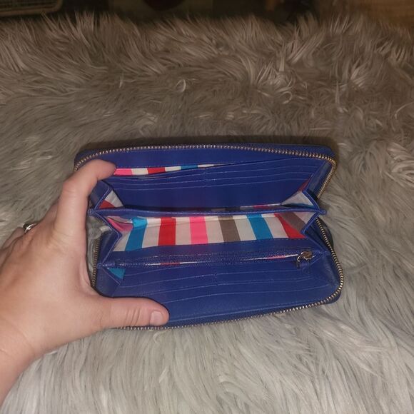 Kate Spade Neda Newbury Lane Navy Blue Zip Around Wallet Gold Hardware WLRU1148 - Picture 5 of 7